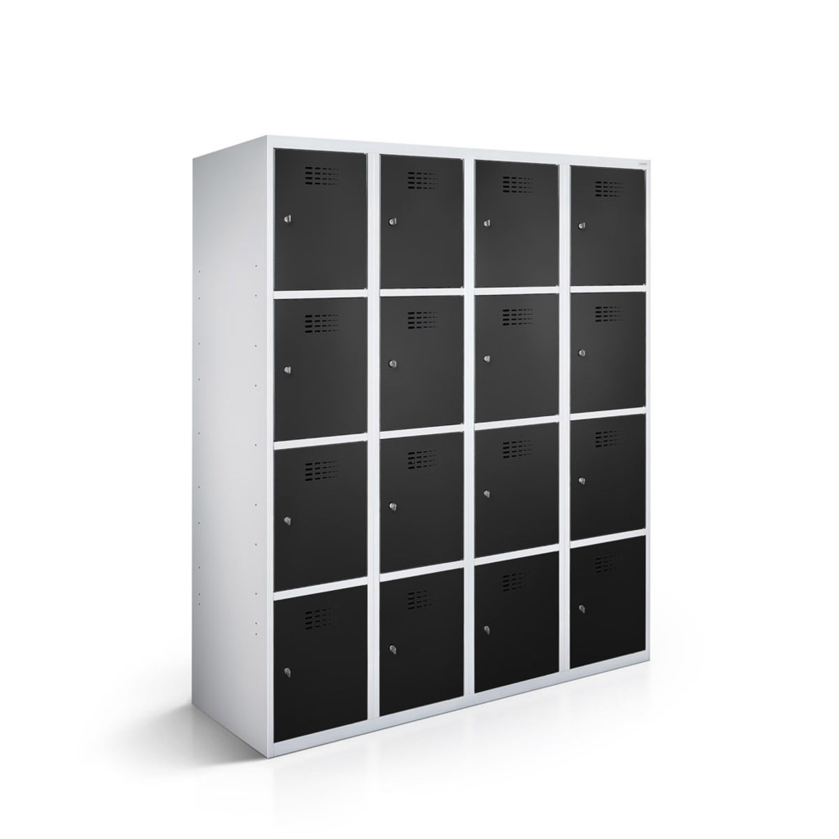 rotstahl Fächerschrank 16 Fächer mit lichtgrauem Korpus 120x50x180 cm (BxTxH); schwarz