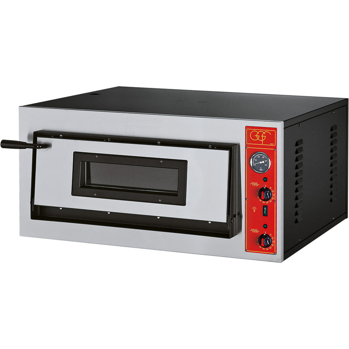GGF Pizzaofen mit einer Kammer für 4 Pizzen Ø 300 mm, 4,2 kW 90x73.5x42 cm (BxTxH); silber/schwarz