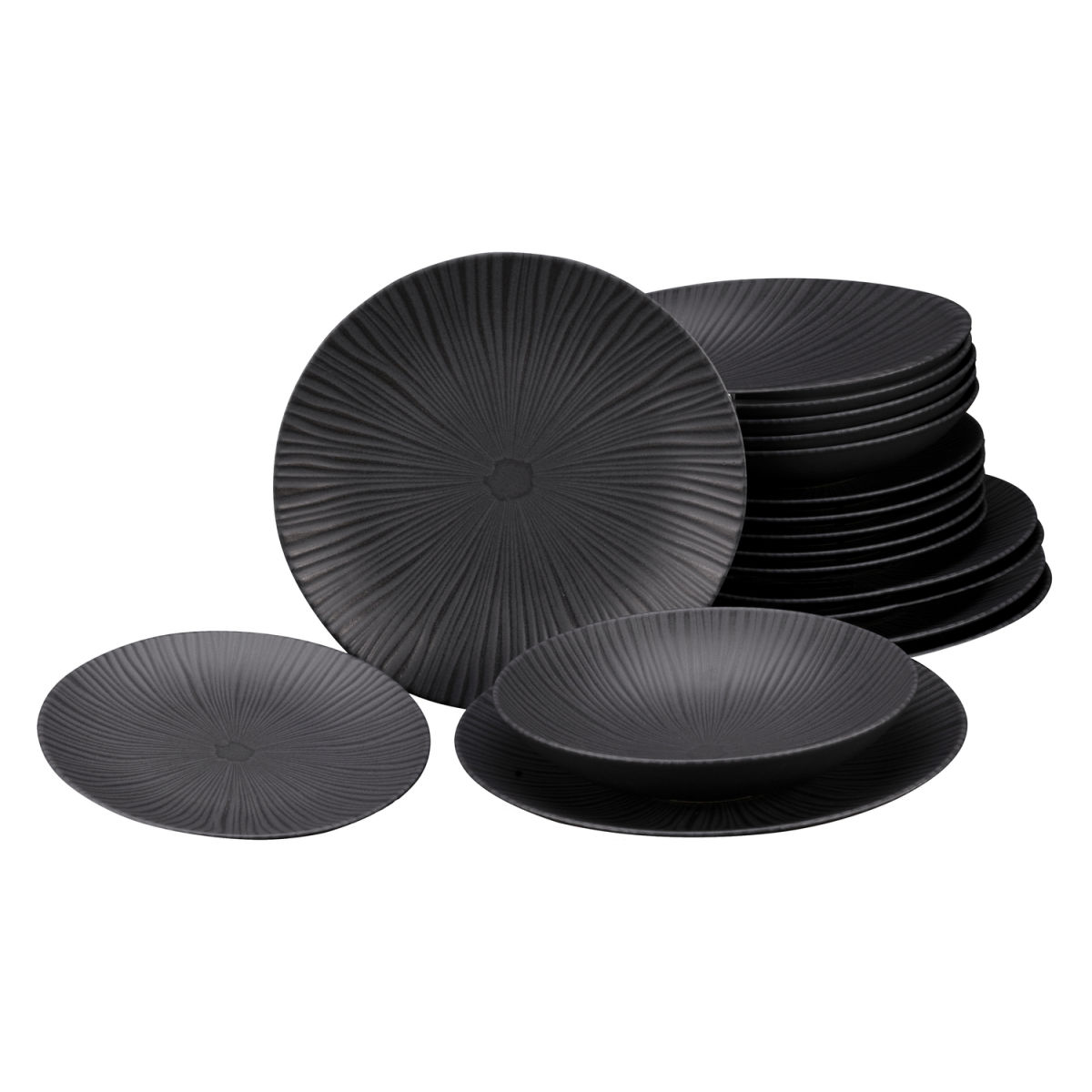 Vesuvio Black - Set di piatti da 18 pezzi CreaTable; nero