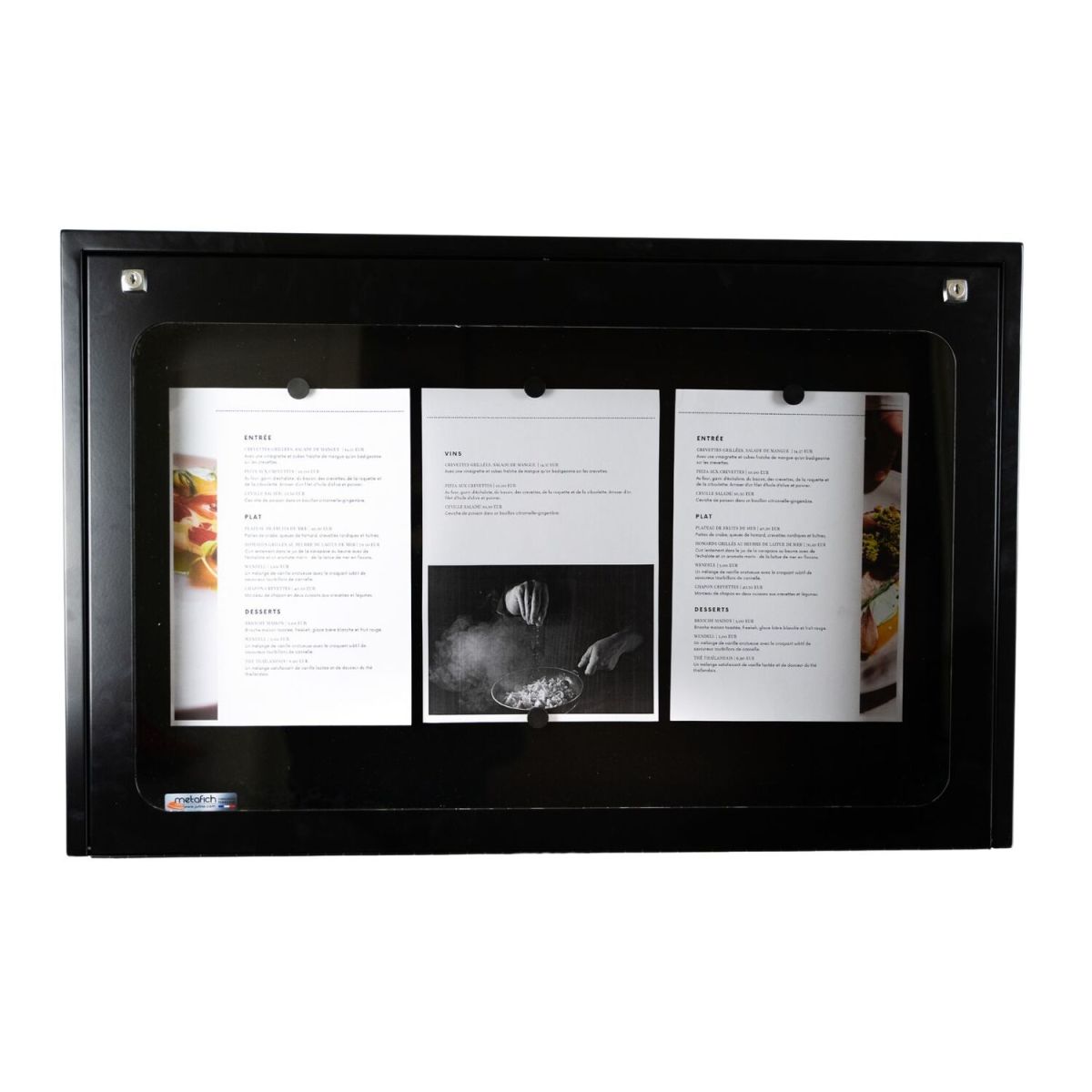 METAFICH Speisekartenhalter Restaurant Wandmontage 3 Seiten 81x6.5x53 cm (BxTxH); schwarz