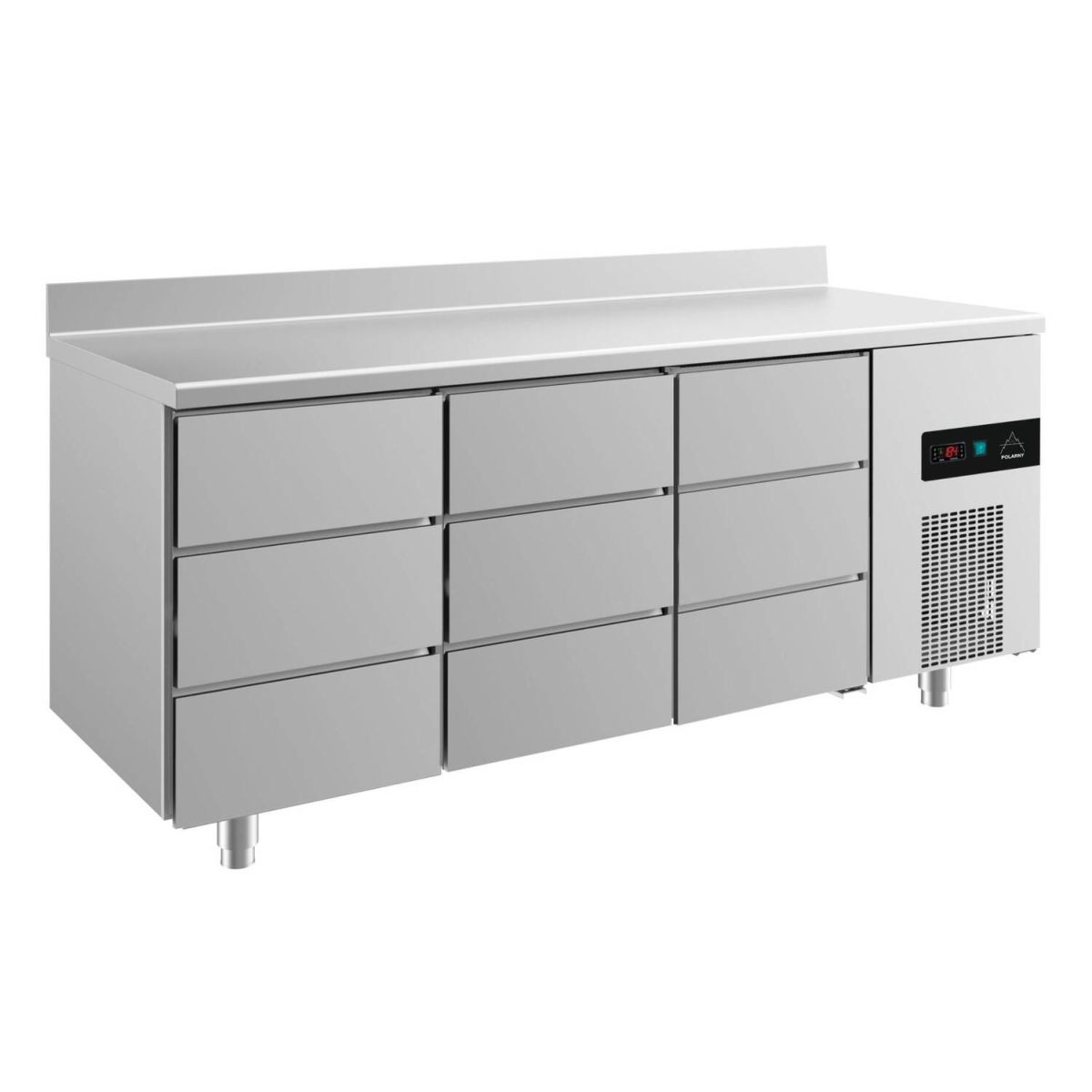 A&S Polarny Kühltisch -2 bis +8°C 1865x700x850mm mit 3x drei Schubladen u. Aufkantung 186.5x85x70 cm (BxHxT); silber