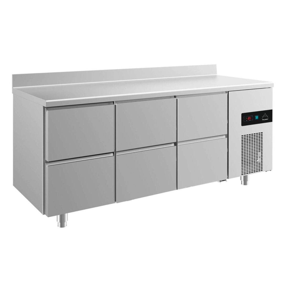 A&S Polarny Kühltisch -2 bis +8°C 1865x700x850mm mit 3x zwei Schubladen u. Aufkantung 186.5x85x70 cm (BxHxT); silber