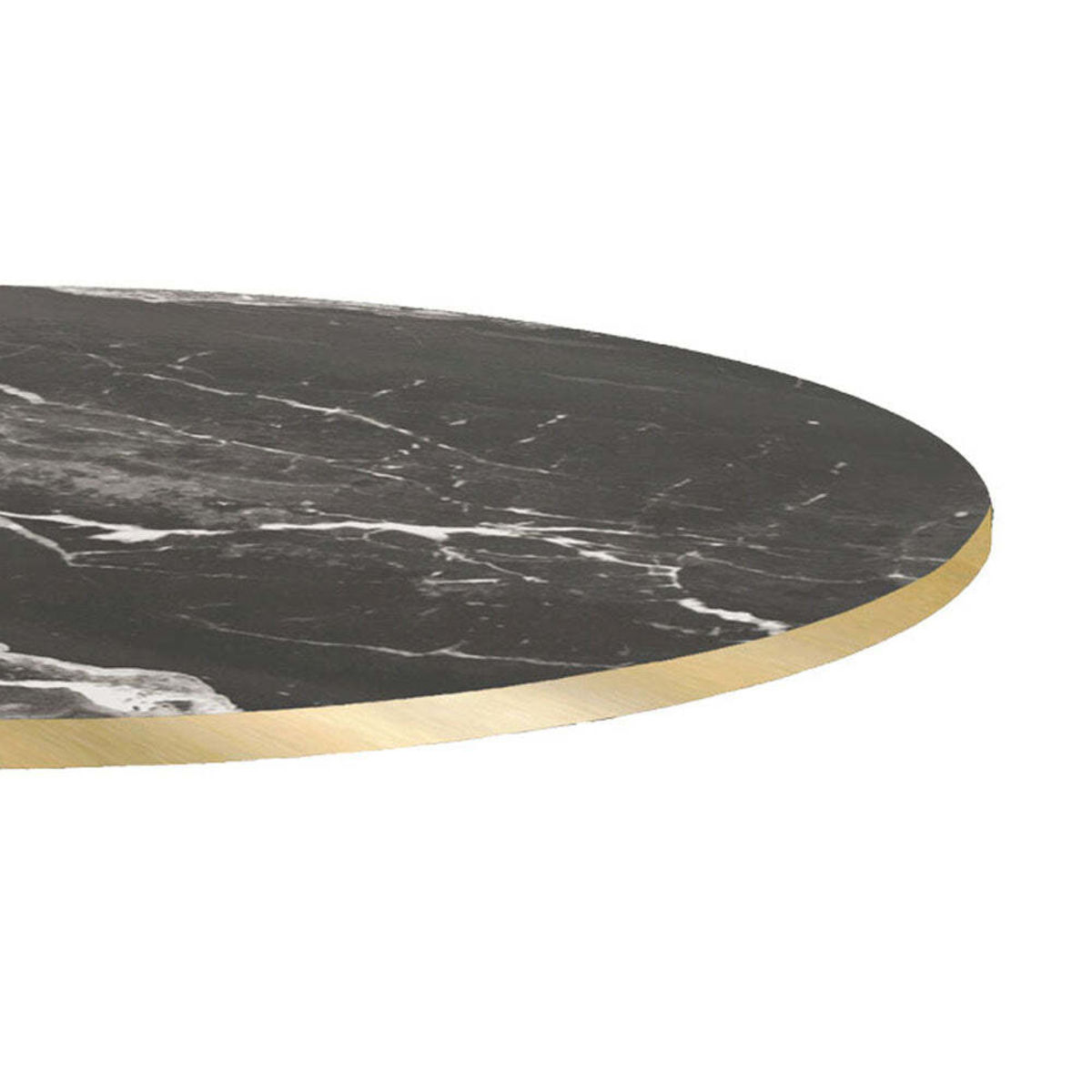 Piano tavolo rotondo, laminato marmo scuro, bordi colore ottone RestooTab; 70x70 cm (LxL); nero/marrone/ottone; rotonda