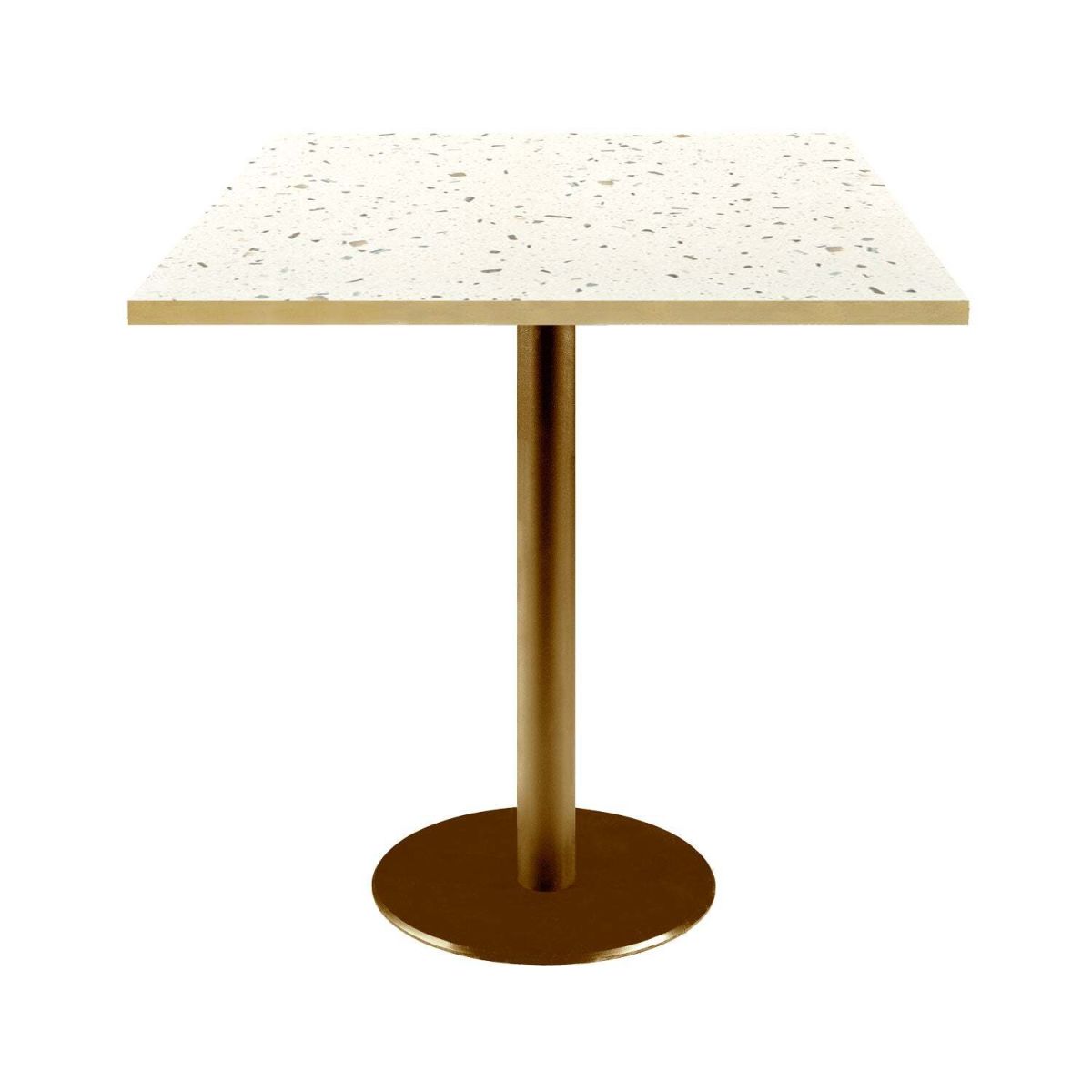 RestooTab Tisch Rome quadratisch Gestell goldmetallic - Kanten messingfarben 70x70x75 cm (LxBxH); Platte terrazzo, Gestell messing; quadratisch