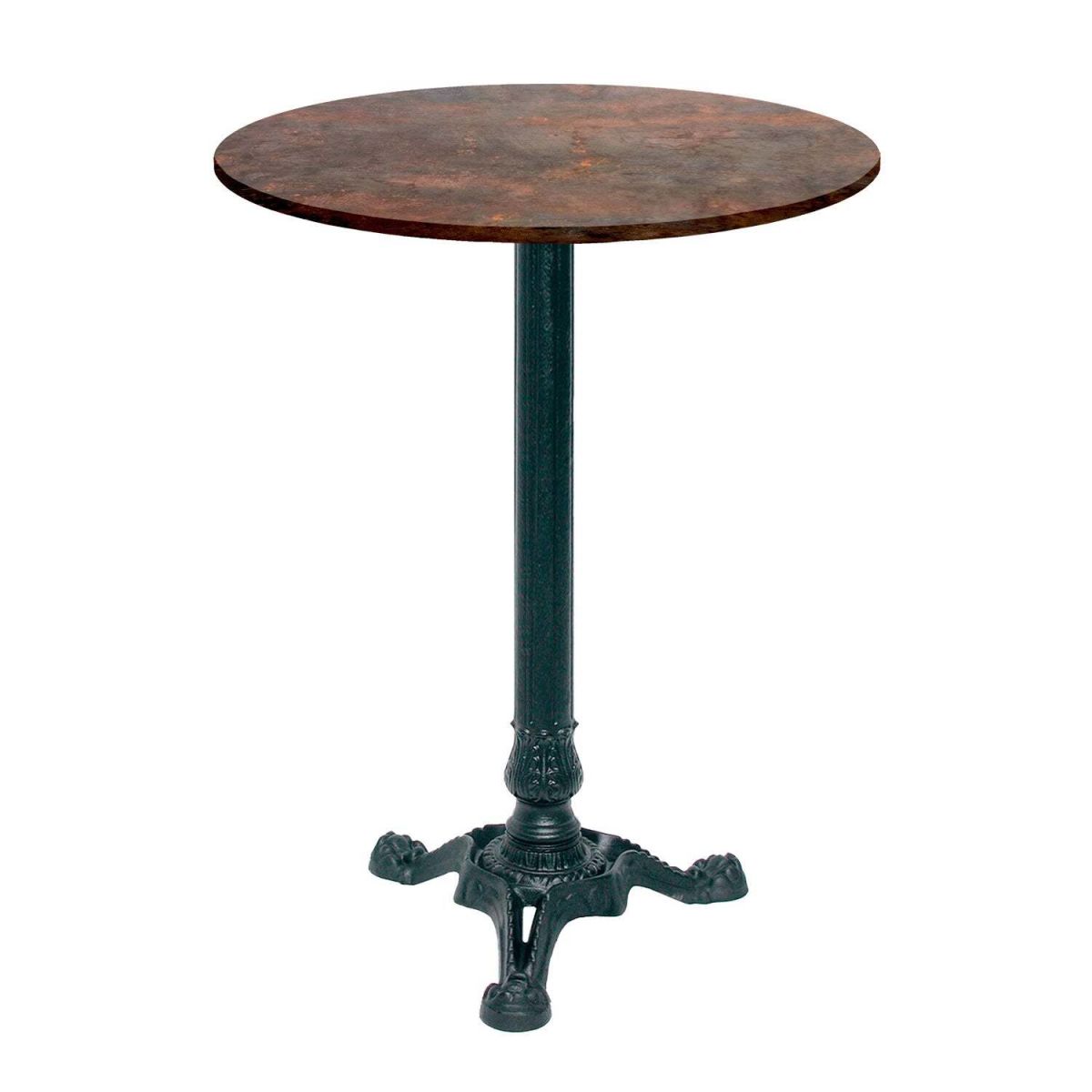 RestooTab Stehtisch Bistrot rund - Dekor Stein & Holz 60x60x113x60 cm (LxBxHxØ); metall verrostet; Gestell schwarz; rund