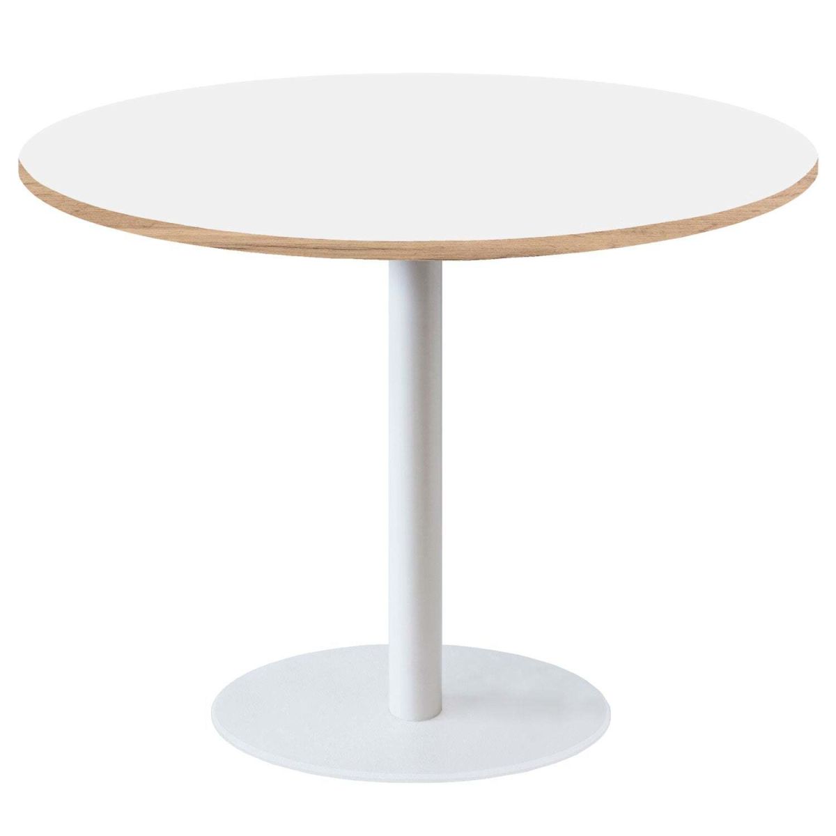 RestooTab Tisch Rome XL rund Gestell weiß - Dekor Holz & Uni 120x120x75x120 cm (LxBxHxØ); weiß; Gestell schwarz; rund