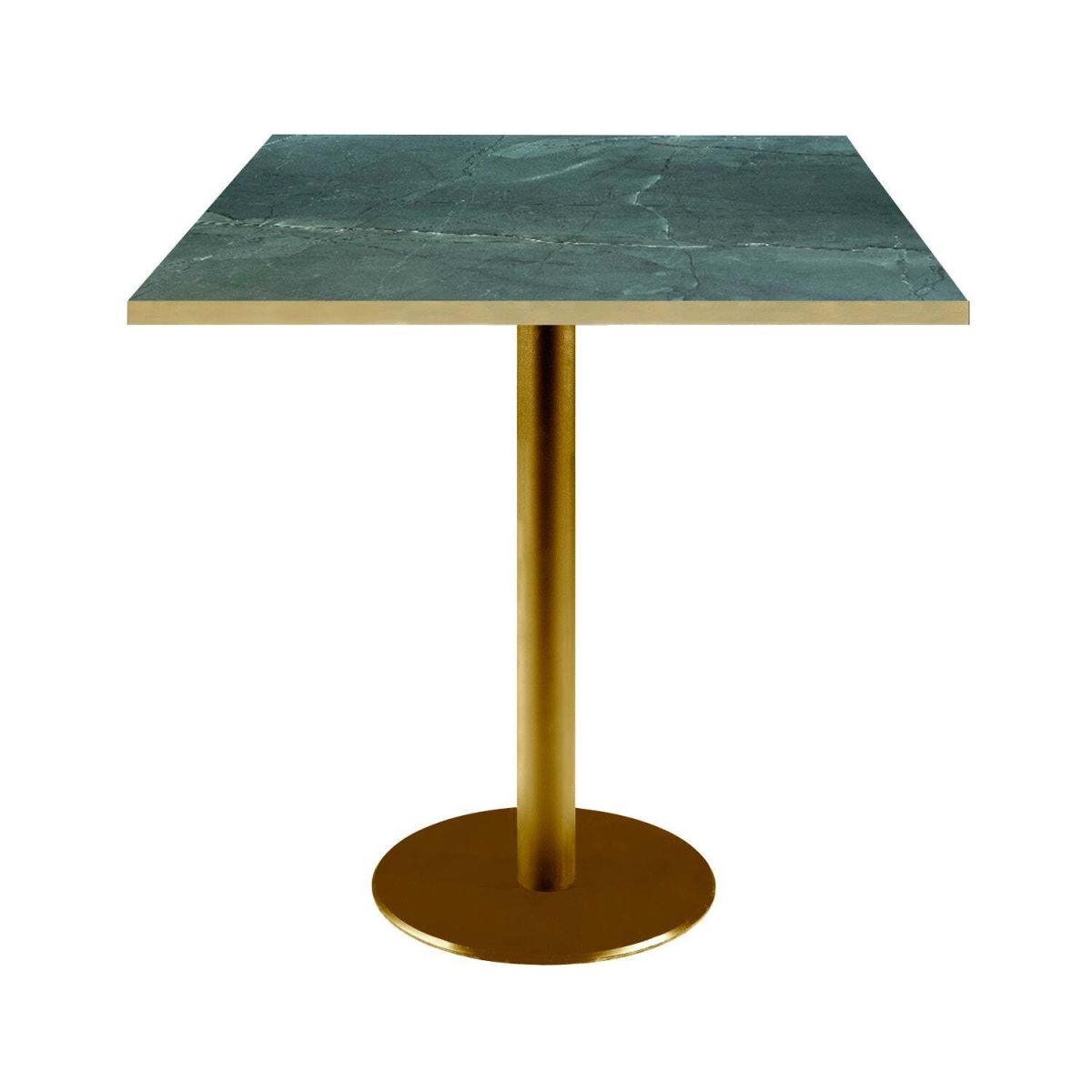 Tavolo Roma quadrato base dorato - laminato pietra & canti ottone RestooTab; 70x70x75 cm (LxLxH); verde scuro/marmorizzato/ottone; quadrata