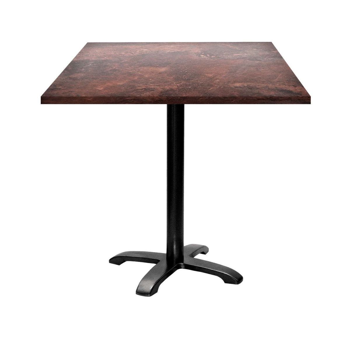 RestooTab Tisch Bazila quadratisch - Dekor Stein 70x70x74 cm (LxBxH); Platte metall verrostet/braun, Gestell schwarz; quadratisch