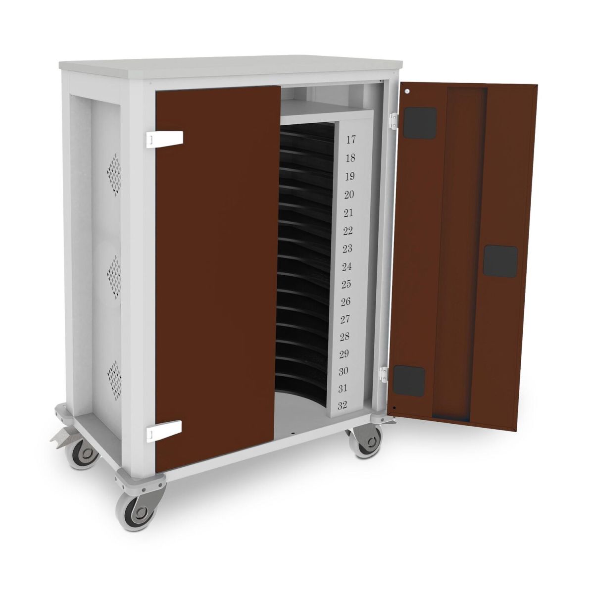 rotstahl Tabletwagen Power für 32 Tablets mit lichtgrauem Korpus 73x44x105 cm (BxTxH); bordeaux/grau