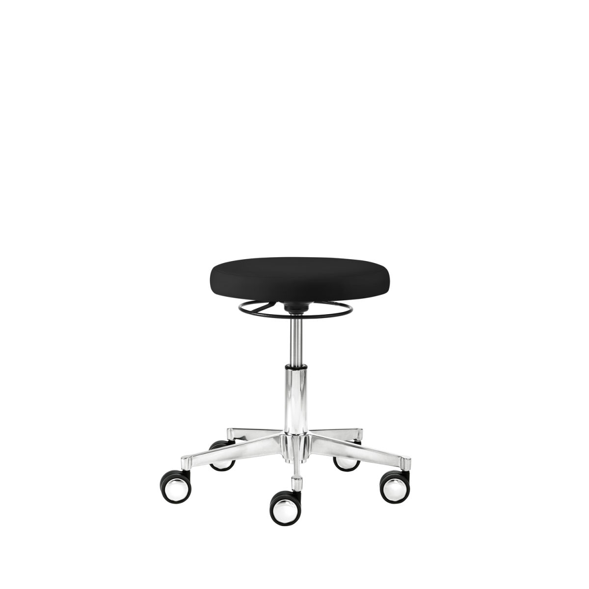 Mayer Sitzmöbel Rollhocker Profi Kunstleder desinfizierbar 48x52x41.5 cm (BxTxH); Sitz schwarz, Gestell chrom; rund