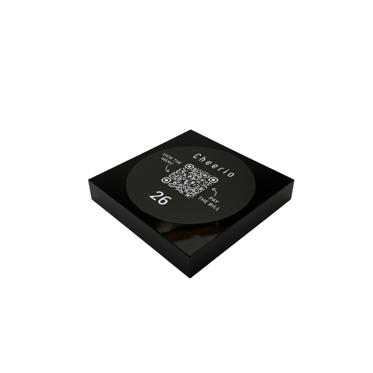 PRODUCTMATE Tischaufsteller liegend gerade mit QR-Code Aufkleber matt 11x11 cm (BxH); schwarz; 25 Stück / Pack