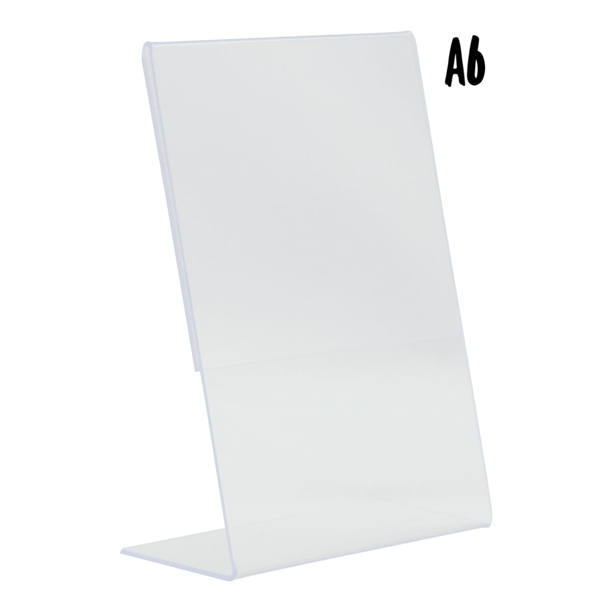 Porta-poster trasparente A6 - Forma a L - Acrilico Securit; 5x10.5x15 cm (LxLxH); argento