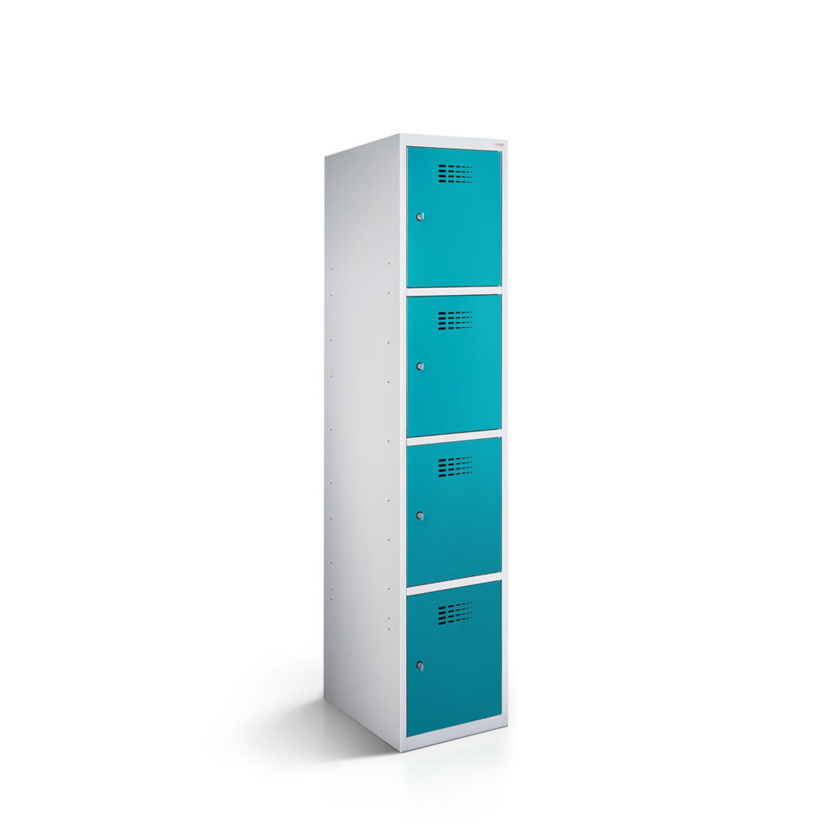 rotstahl Fächerschrank 4 Fächer mit lichtgrauem Korpus 30x50x180 cm (BxTxH); türkis