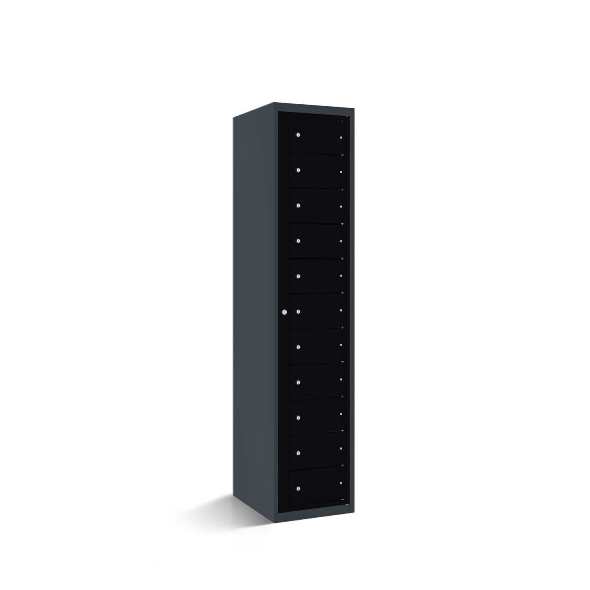 rotstahl Fächerschrank mit Zentraltür 11 Fächer mit anthrazitgrauem Korpus 40x50x180 cm (BxTxH); schwarz