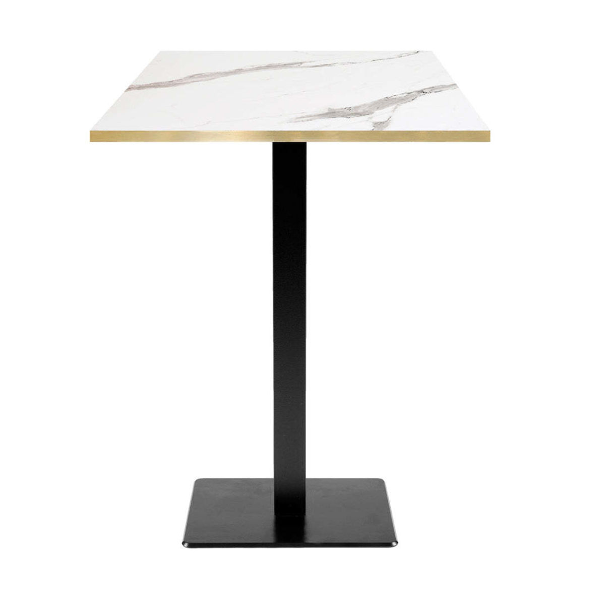 RestooTab Stehtisch Milan quadratisch - Kanten messingfarben 60x60x113 cm (LxBxH); Platte weiß/grau/messing, Gestell schwarz; quadratisch