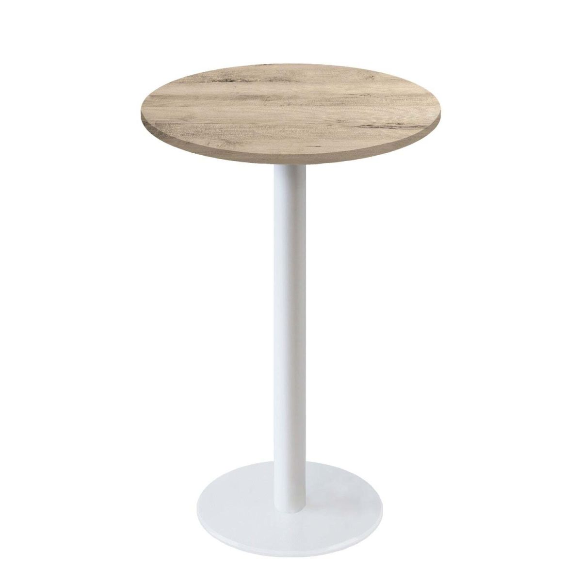 Tavolo alto Roma rotondo base bianco - laminato legno & pietra RestooTab; 113x60 cm (HxØ); quercia/naturale; rotonda