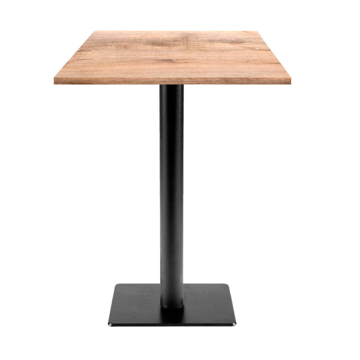RestooTab Stehtisch Milan T quadratisch - Dekor Holz 60x60x113 cm (LxBxH); Platte eiche/hellbraun, Gestell schwarz; quadratisch