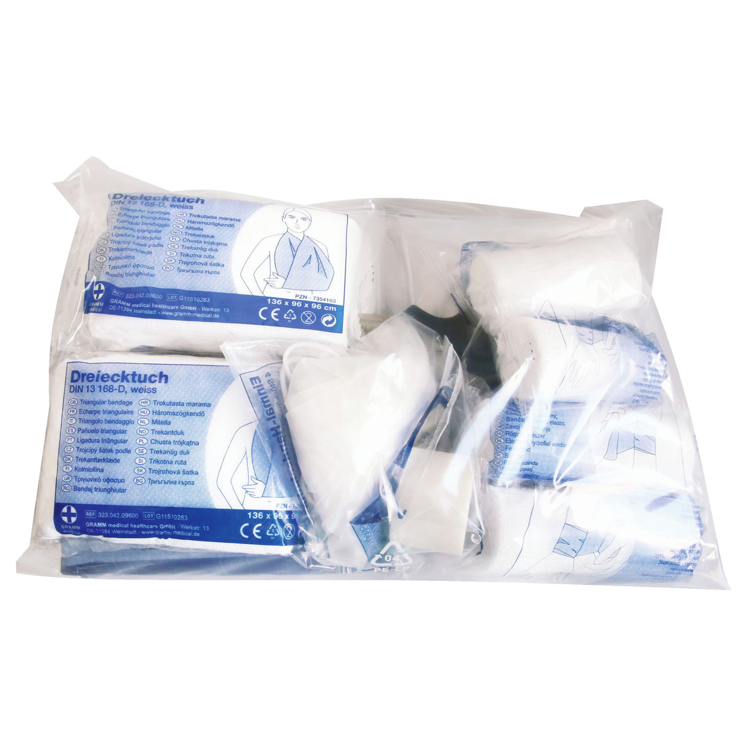 Refill pack for first aid kits, contents in accordance with DIN 13157