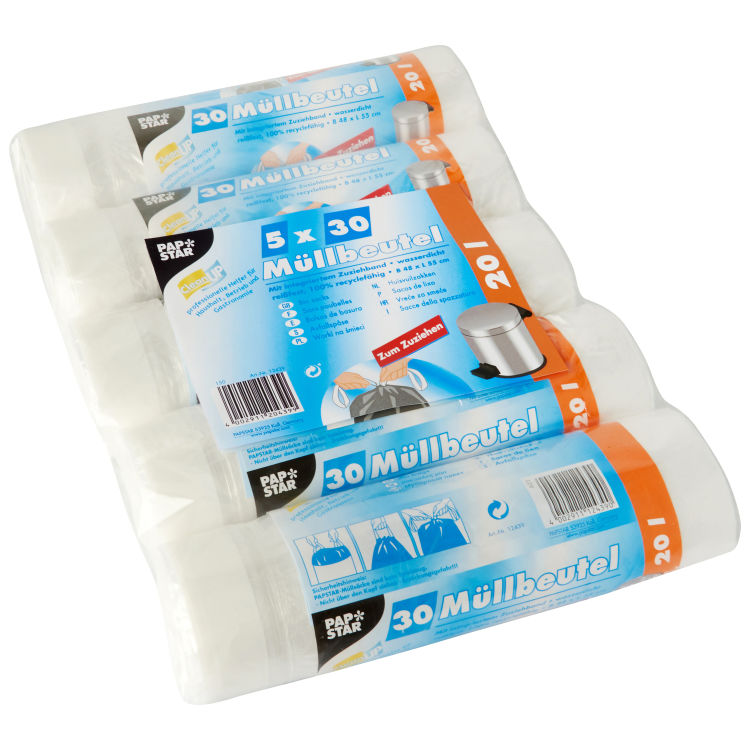 Müllbeutel zum Zuziehen, 20 l, transparent