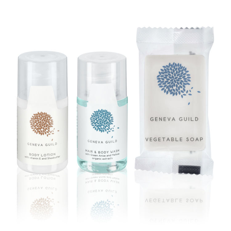 Monsterset hotelcosmetica Geneva Guild 3-delig, made in Europe