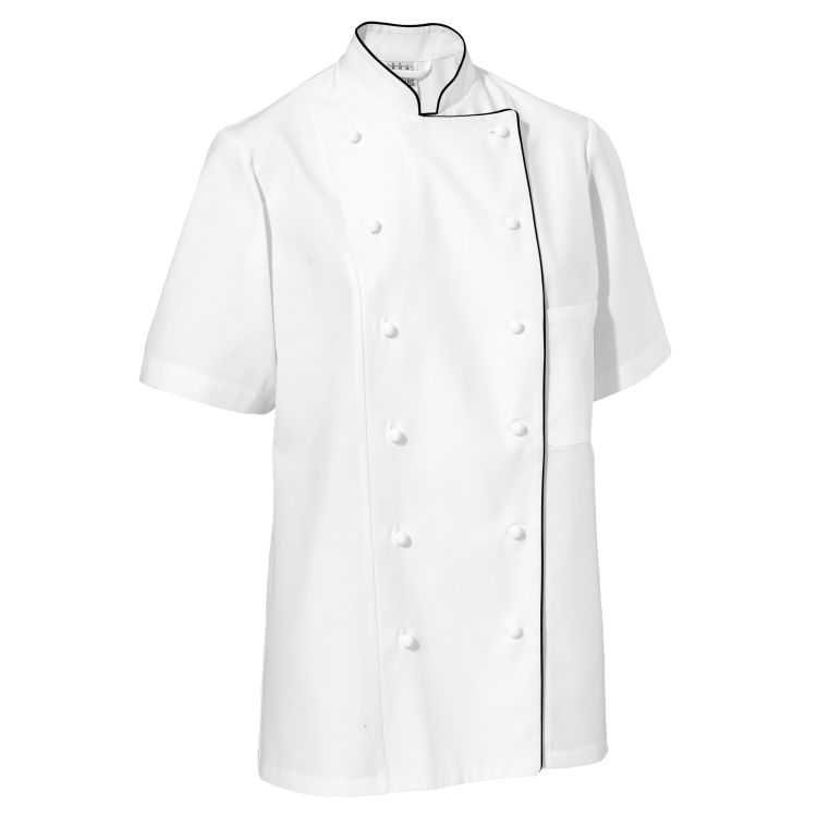 Veste de cuisine femme Aila manches courtes, passepoil de couleur