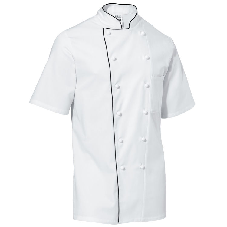 Veste de cuisine homme Samuel manches courtes, passepoil de couleur
