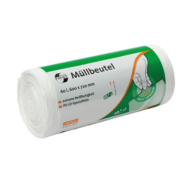 Müllbeutel DEISS FIRST PLUS weiß 60 L, 50 Stück, 1 Rolle