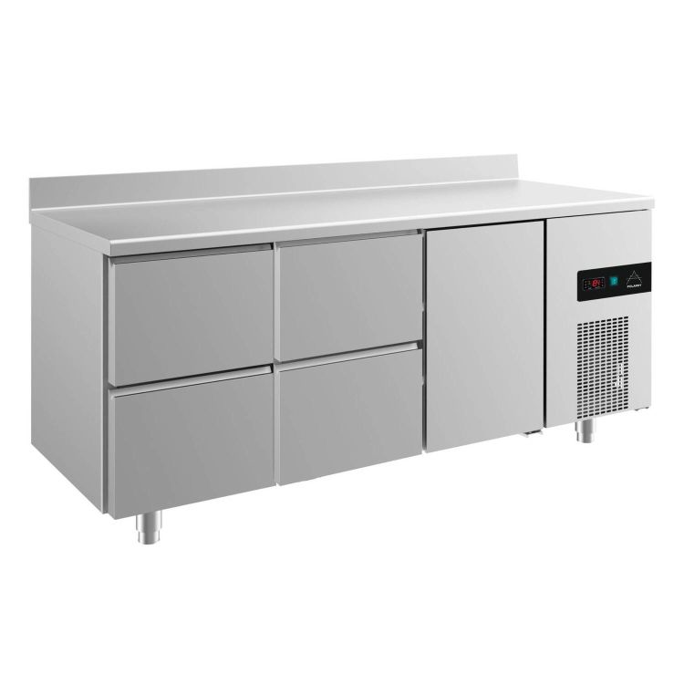Kühltisch -2 bis +8°C 1865x700x850mm mit 1x Tür rechts und 2x zwei Schubladen links/mitte u. Aufkantung