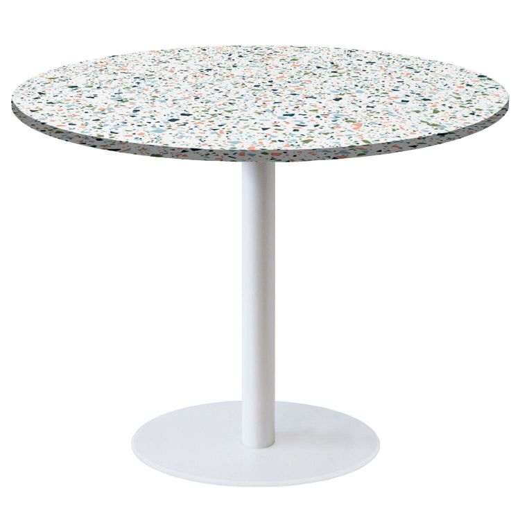 Table Rome XL ronde pied blanc - décors bois & pierres