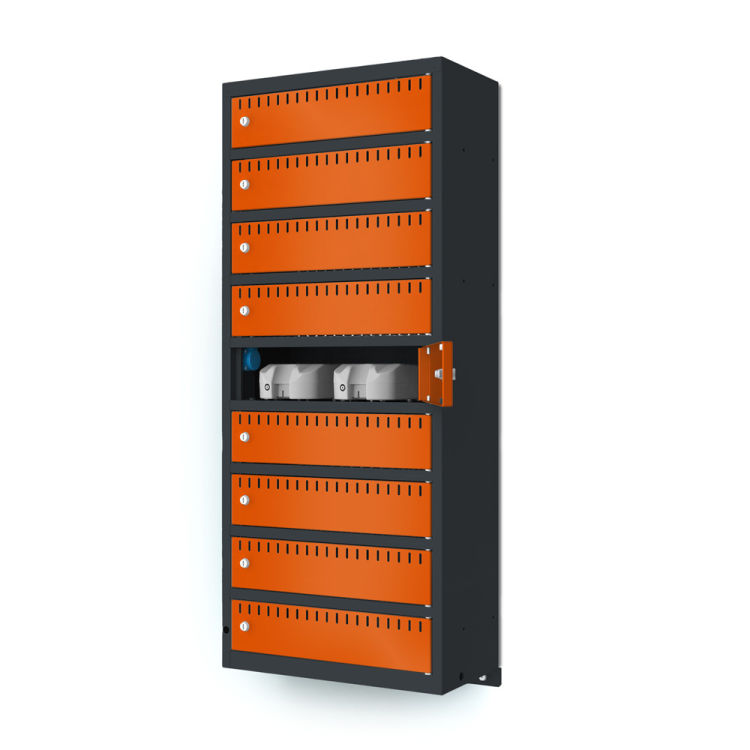 Akku-Ladeschrank Wandmontage 9 Fächer mit anthrazitgrauem Korpus