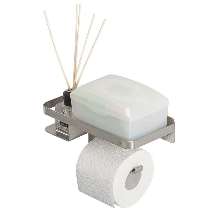 Caddy-toiletpapirholder med hylde, børstet rustfrit stål