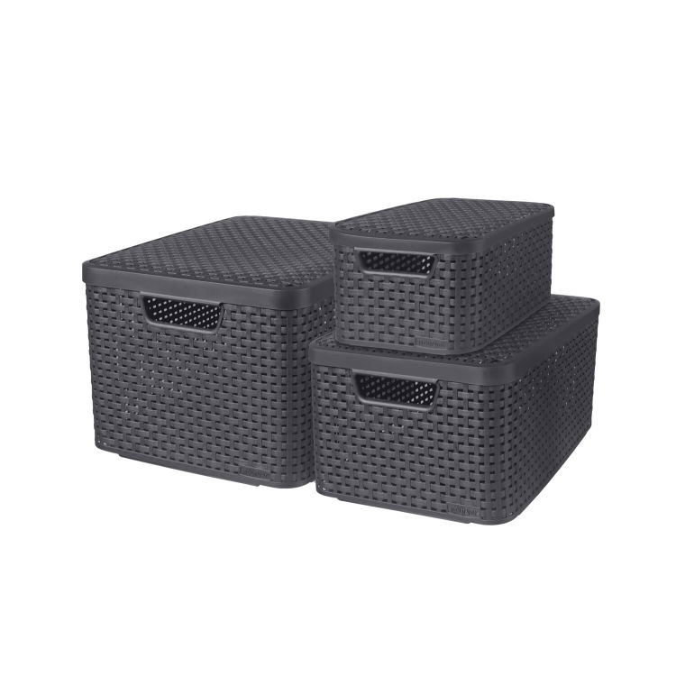 STYLE Box 3er-Set S/M/L mit Deckel, anthrazit