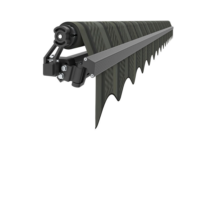 Offene Gelenkarmmarkise BASIS manueller Antrieb rechts 350x250cm Gestellfarbe anthrazit Dessin anthrazit/grau gestreift