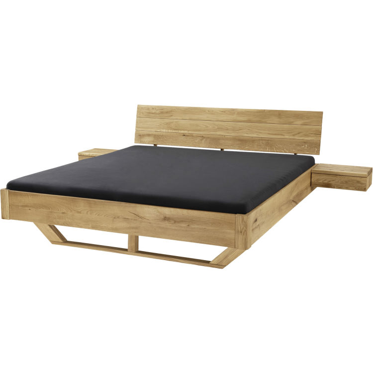 Massivholzbett 'Bolle' mit Holzkufen und Kopfteil, Wildeiche