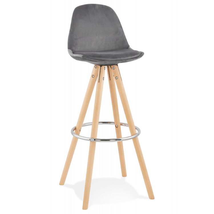 Barhocker SPIRIT aus grau Samt mit Holzgestell