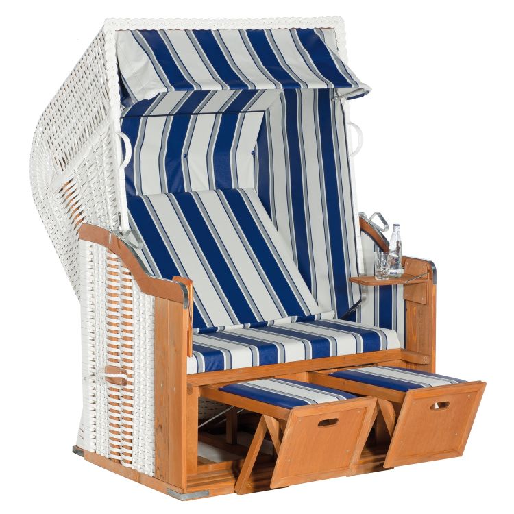 Garten Strandkorb Rustikal 250 Basic PVC Kunststoffgeflecht weiß Stoff -630