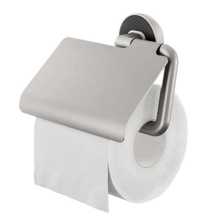 Porte-rouleau papier toilette avec rabat Cooper inox brossé/noir