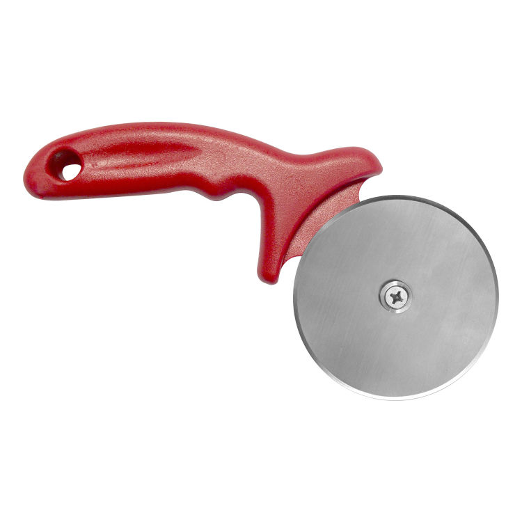 Stil casa, Set 3 Pizzaschneideräder aus rostfreiem Stahl, roter Technopolymergriff, Ø 10x24 cm.