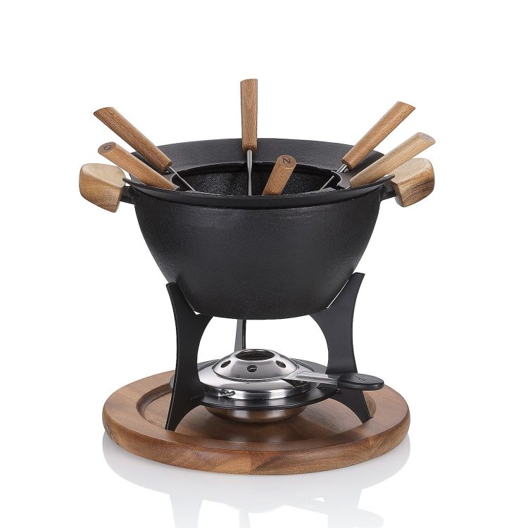 Fondue-Set COUNTRY Gusseisen emailliert schwarz Silvester Fondue-Topf