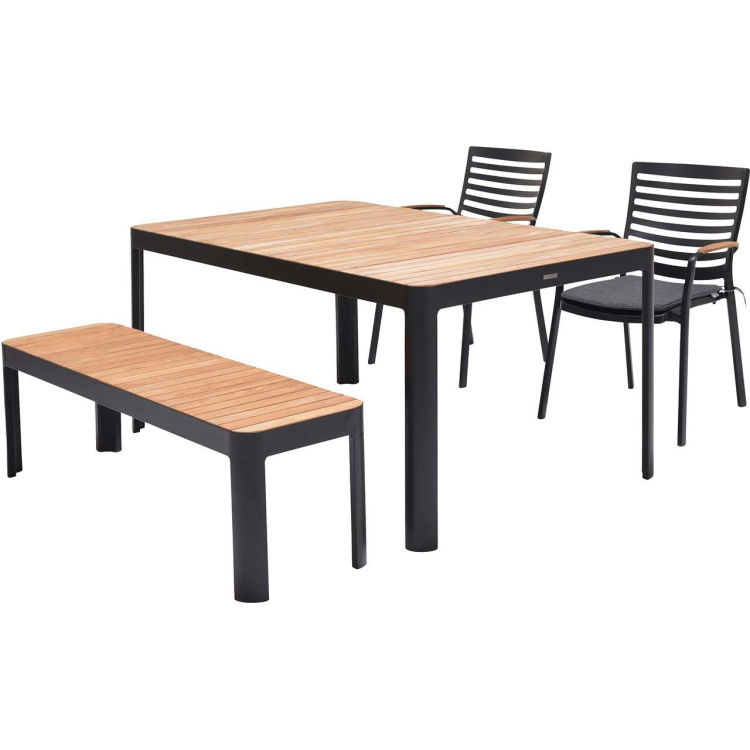 Gartenmöbel-Set 'Portals' 2 Stühle, 1 Bank 143, 1 Tisch 161 x 95, ecru