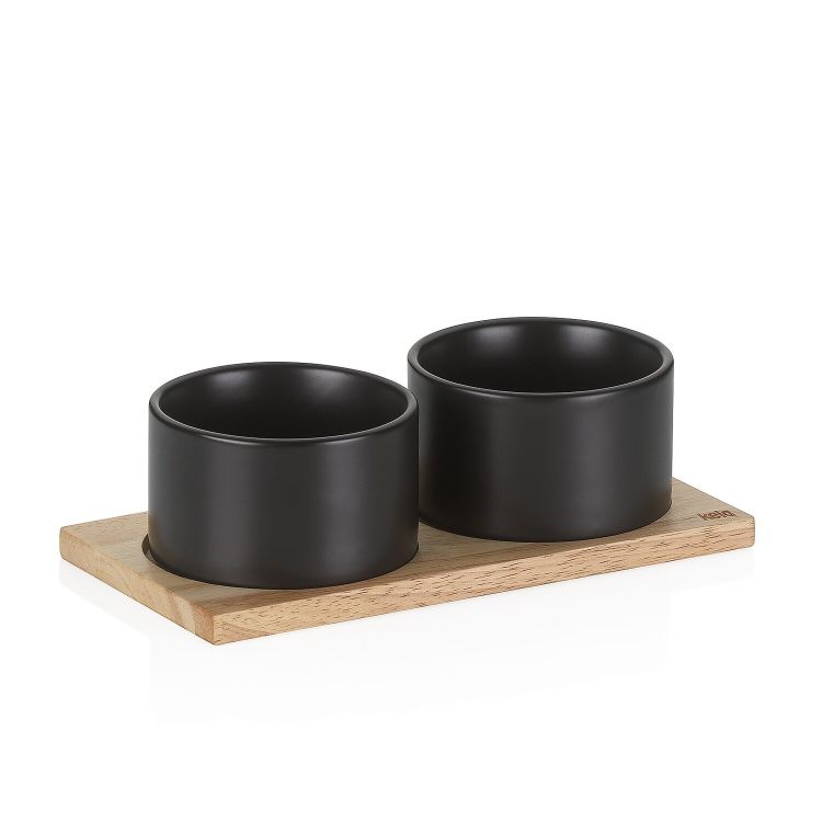 Set de 2 coupelles Gunten en porcelaine avec support en bois