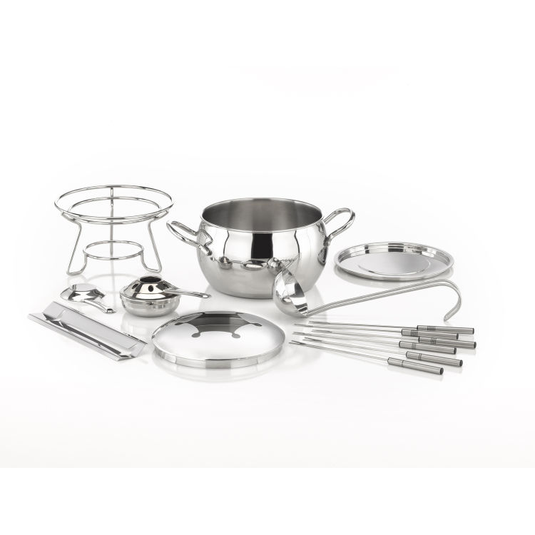 Fondueset und Feuerzangenbowle Ø 22 cm, H: 23 cm, 2,2 Liter Edelstahl, Polypropylen 13- teiliges Set: - 1 Topf - 1 Fonduedeckel, 1 Topfdeckel