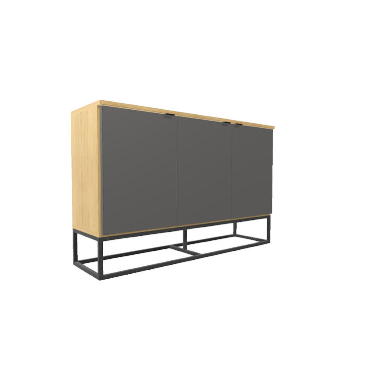 Sideboard / Kommode mit 3 Türen und Metallgestell, Dekor Eiche/Grau, 82x128x34