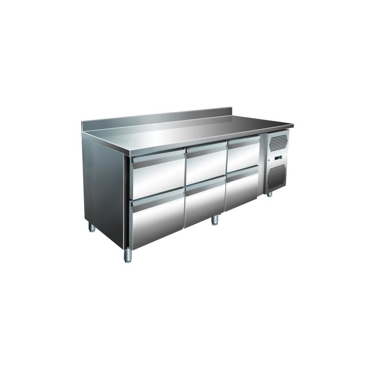 VIP Kühltisch mit 3x 2 Schubladen und Aufkantung -2 bis +8°C 1.795x700x960 mm