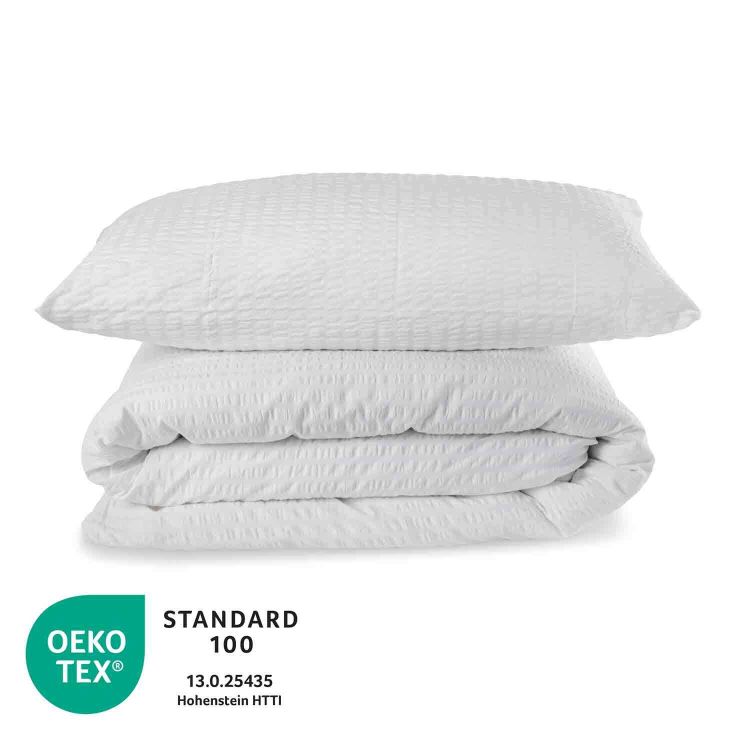 Garnitur Seersucker-Bettwäsche weiss 80/80 cm & 135/200 cm, bügelfrei, Baumwolle