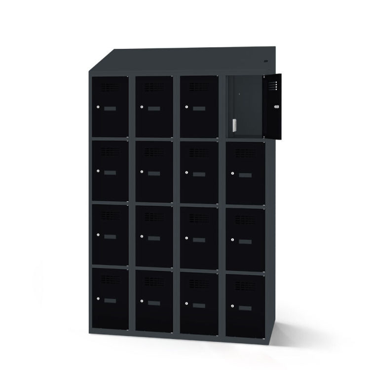 Fächerschrank mit Ladefunktion 16 Fächer mit anthrazitgrauem Korpus