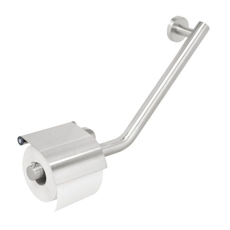 Boston Comfort & Safety-håndgreb med toiletpapirholder med låg i børstet rustfrit stål, højrevendt