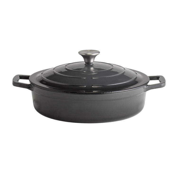 Bräter mit Deckel -5 STARS- Ø 28 cm, H: 7 cm, 3 Liter Gusseisen, emailliert innen: creamy außen: anthrazit Abmessung mit Griffen