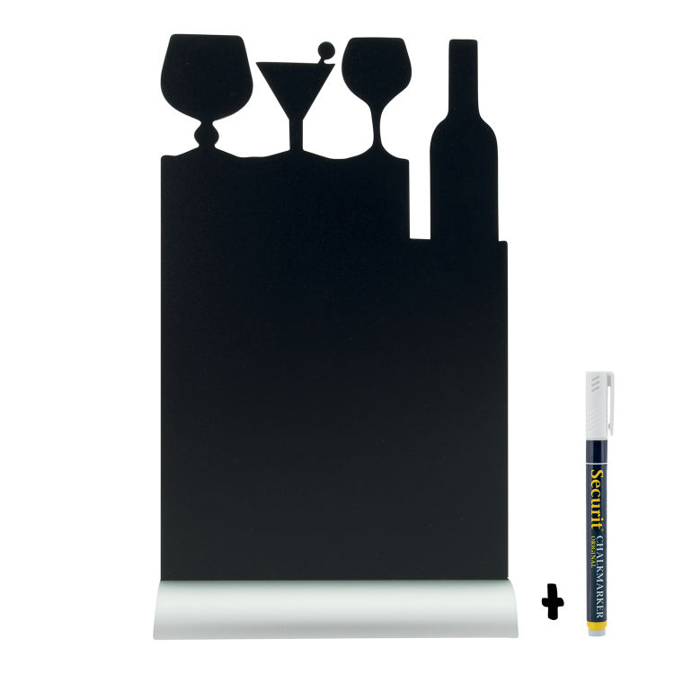 Tischtafeltafel - Silhouette Cocktail - Aluminiumfuß - Kreidestift inklusive