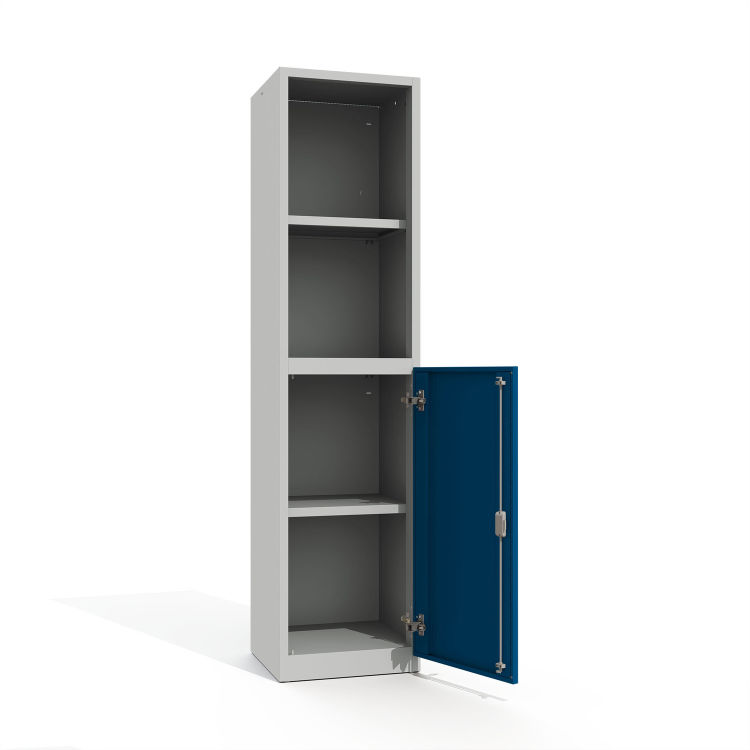 Büroschrank Premium 4 Fächer 2x offen 1 Tür mit lichtgrauem Korpus